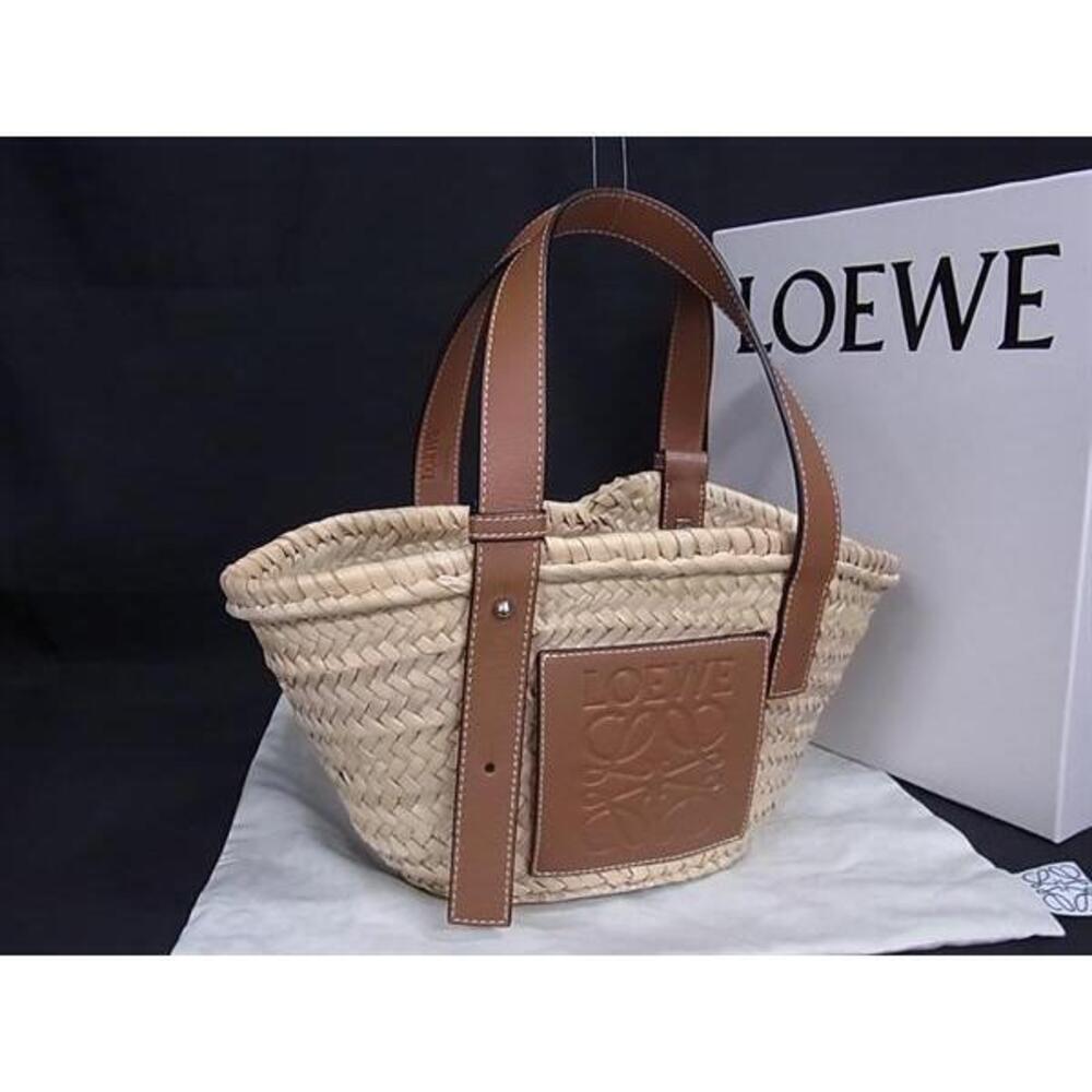 LOEWE Basket Anagram Raffia Bag Handbag Beige Brown